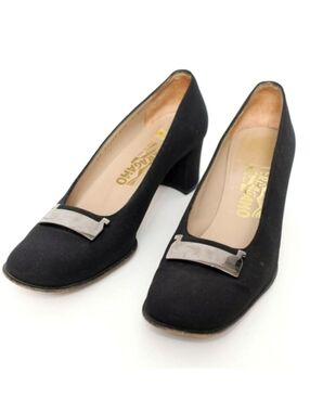 Salvatore Ferragamo Agnese Square Toe Pumps Black Old Money Style Luxury Sz 8.5